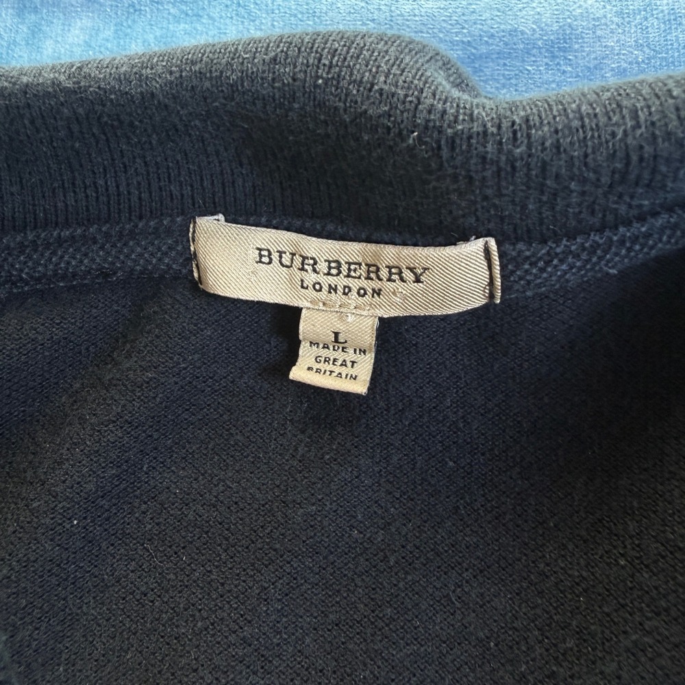 Burberry London Mens Black Pique Polo Shirt Red Knight Logo Nova Check Placket L - Picture 3 of 8